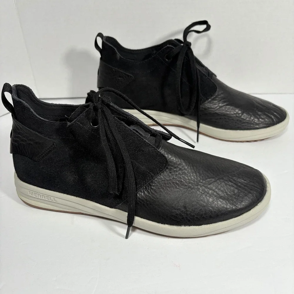 Merrell Gridway Mid Leather Black Leather Suede Chukkas Boots Mens Size 9 Vibram